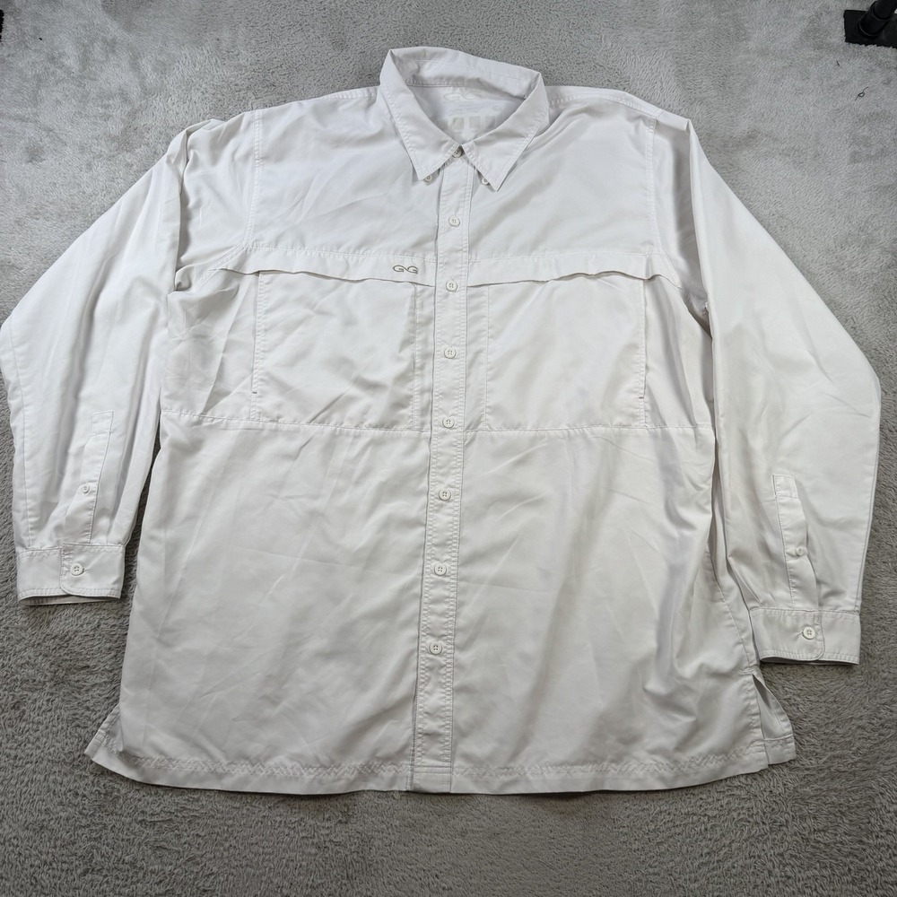 Game Guard Shirt Men 2XL White Long Sleeve Vented Fishing Outdoor UPF Sun Button